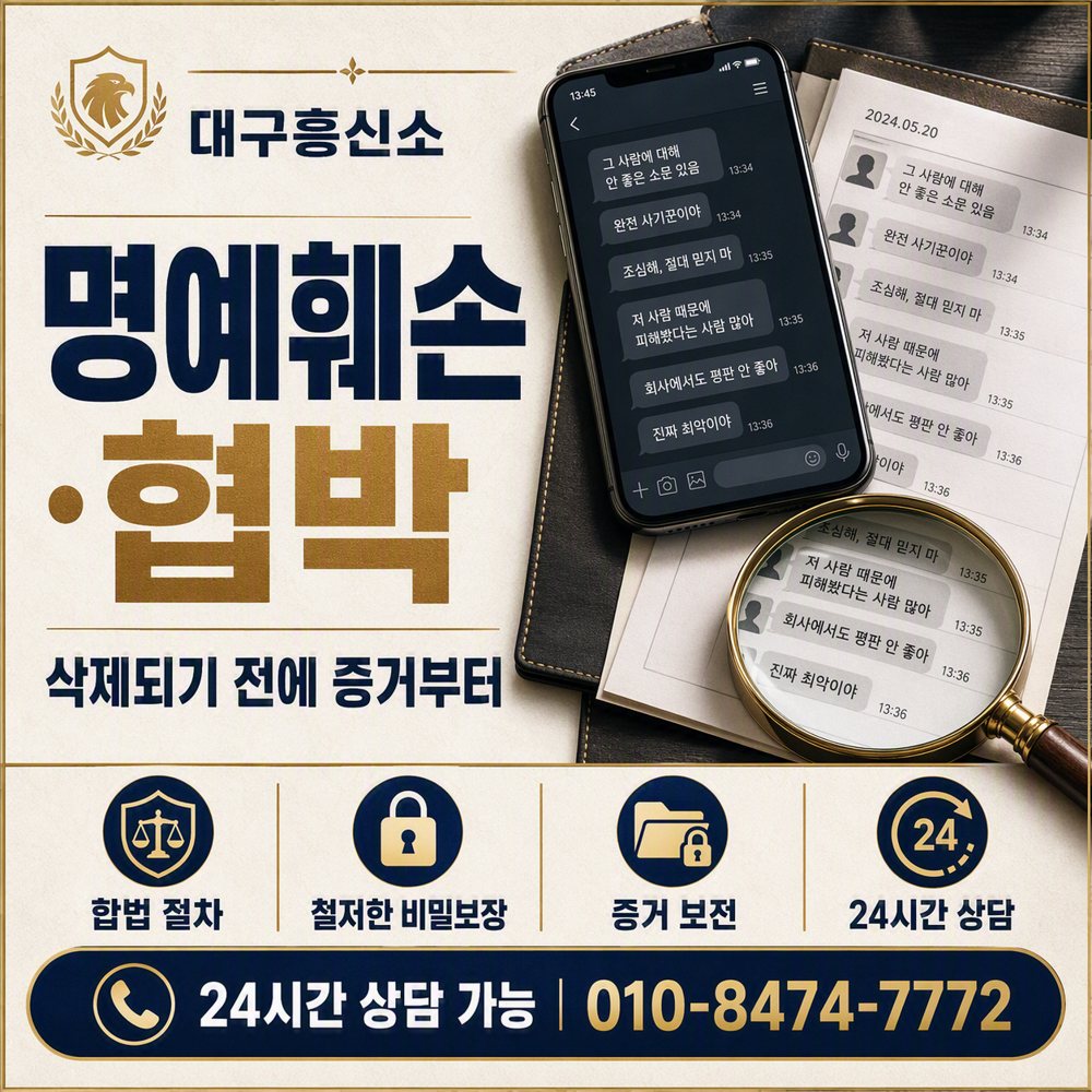 대구 탐정사무소 명예훼손·협박, 삭제되기 전에 증거부터 대구흥신소 대구 탐정사무소 명예훼손·협박, 삭제되기 전에 증거부터
